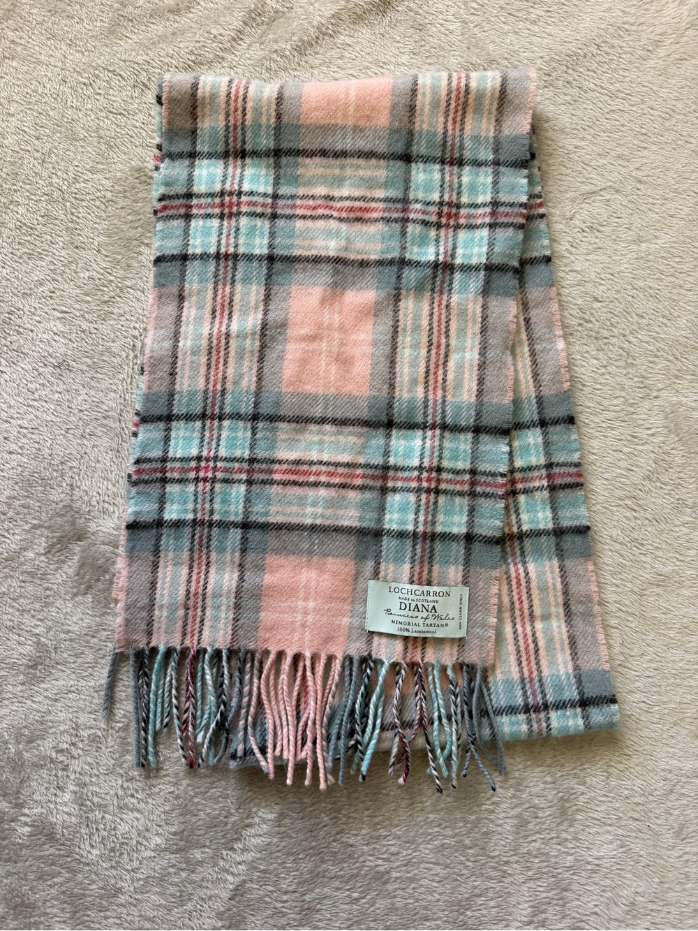 Lochcarron of Scotland Diana Pink & Blue Plaid Wool Scarf
